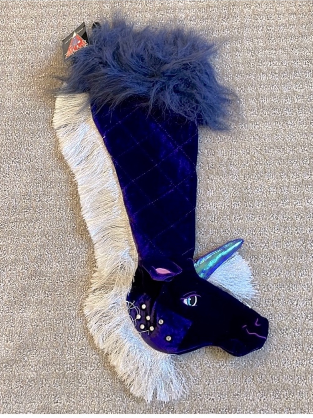 Gaga’s Workshop & Barney’sVelvet Purple Unicorn Stocking with Purple Fur Cuff